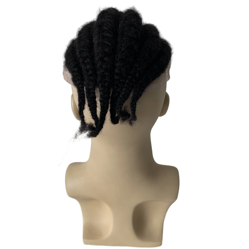 Malaysian Virgin Human Hair Hairpiece #1b Black Afro Cornrow Braids Toupee 8x10 Full Lace Unit for Black Men