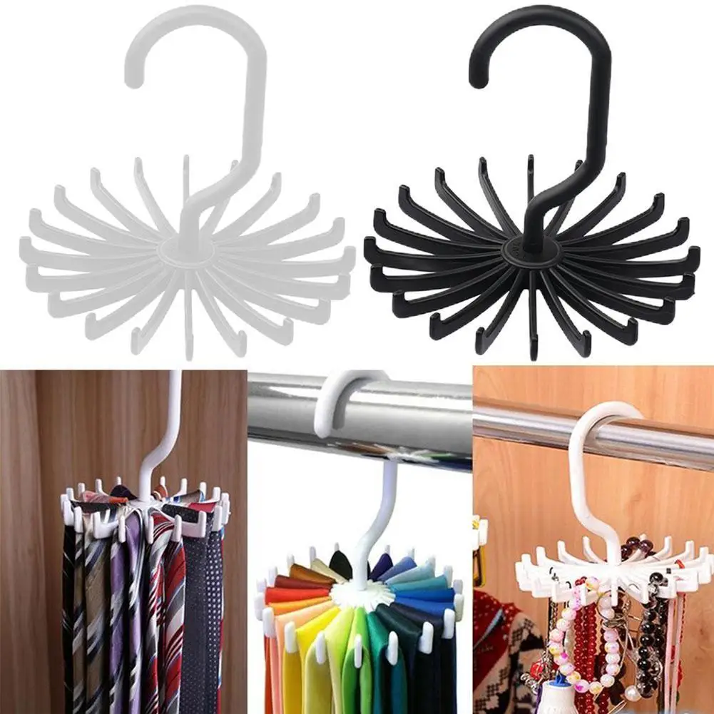 360 Degree Rotatable Tie Rack Scarf Organizer Silk Scarf Hanger Multifunctional Storage Rack Belt Holder Accessories