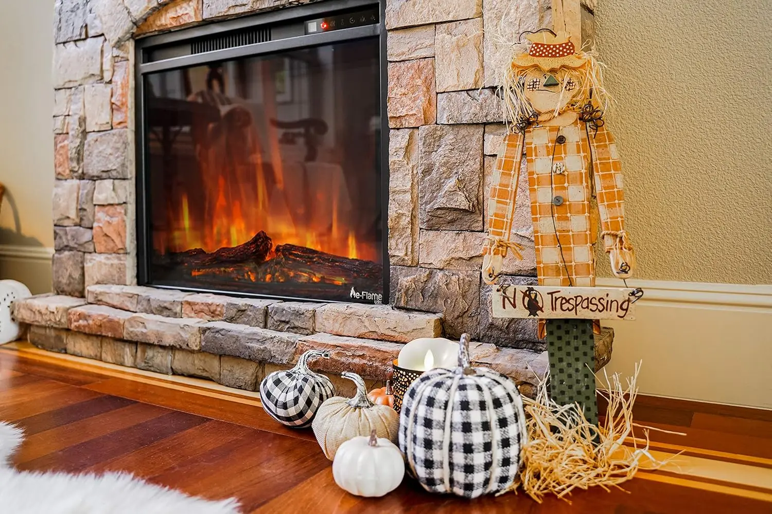 Alpine LED Electric Fireplace Stove with Faux Wood and Stone Mantel - Remote - 3D Log and Fire 11.6"D X 44.9"W X 40.2"H 6