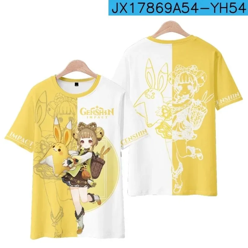 Genshin impacto yaoyao 3d impressão camiseta verão moda em torno do pescoço manga curta popular jogo streetwear 2024