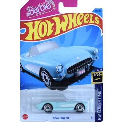 Genuine Hot Wheels Car Barbie 1956 Corvette 1/64 Kids Boys Toys for Children Diecast Blue HW Screen Time Metal Model Gift igra popadi v cel prime time toys 8309n