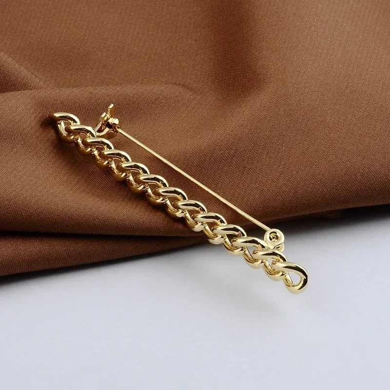 Korean Gold Color Empty Chain Brooch Jewelry Fashion Simple Buckle Lapel Pin Wedding Clothing Accessories - 5