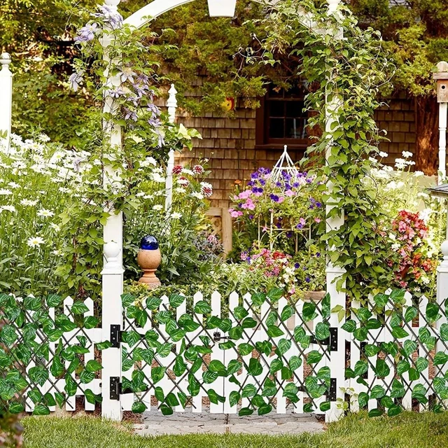 Extensible En Bois Jardin Treillis Écran Clôture avec Artificielle