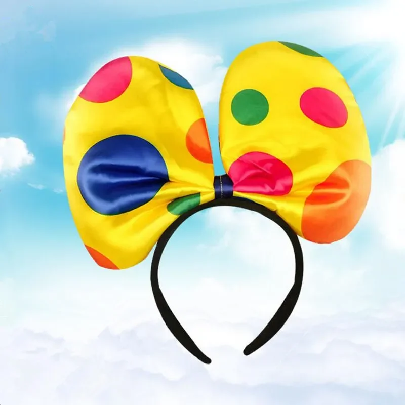 Men Women Boy Girl Polka Dots Clown Headband Circus Hat Hairband Bow Tie Party Top Cap Gift Costume Halloween Cosplay Festival