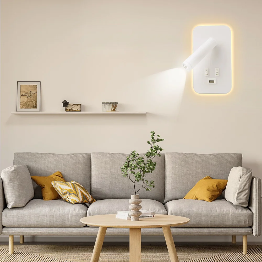 Bedside Wall Lamp LED with USB Charging Port For Kitchen Table Office Living Room Wall Mounted Reading Light Home Spotlights Led