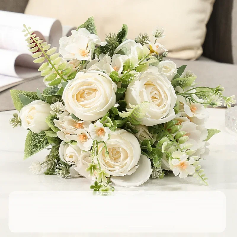 DHWEKU 5 mazzi di rose fintefiore di seta artificiali lunghi steli bouquet fiori finti per decorazioni matrimoni centrotavola festa casa(Rosso