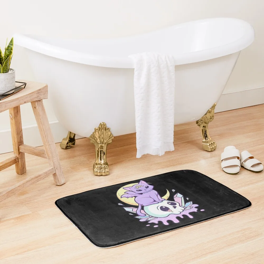 

Kawaii Pastel Goth Cute Creepy Occult Cat And Skull Bath Mat Entrance Carpet Wc Living Room Rug Mat