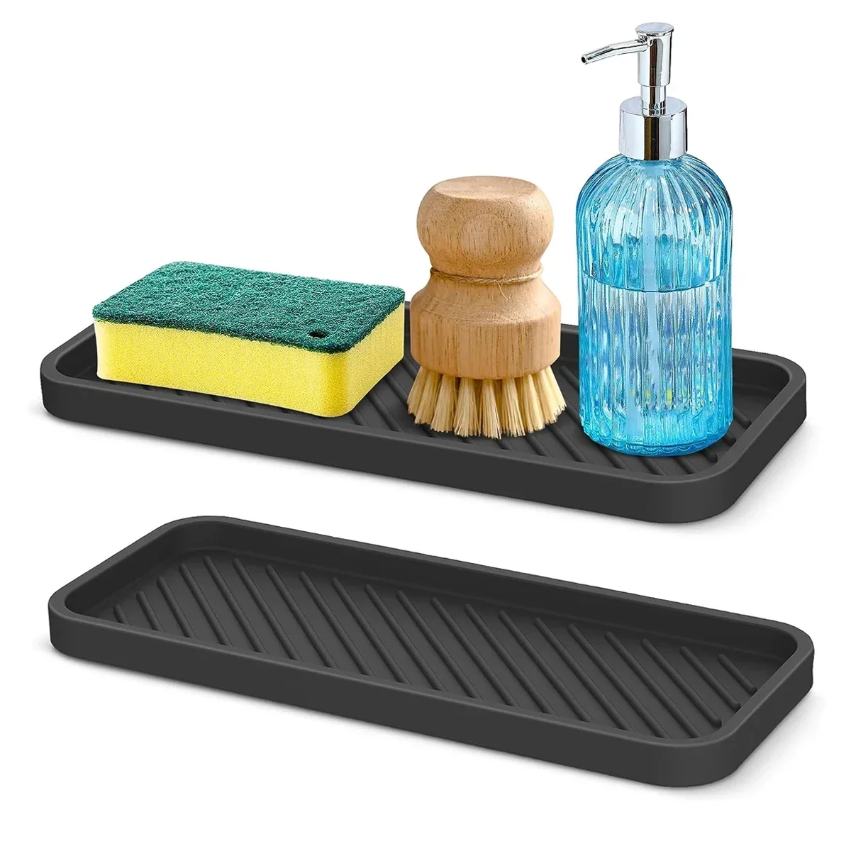 23*9cm Kitchen Silicone Sink Holder Soap Dispenser Countertop Tray Bathroom Shower Shampoo Bottle Storage Tray Draining Pad 2