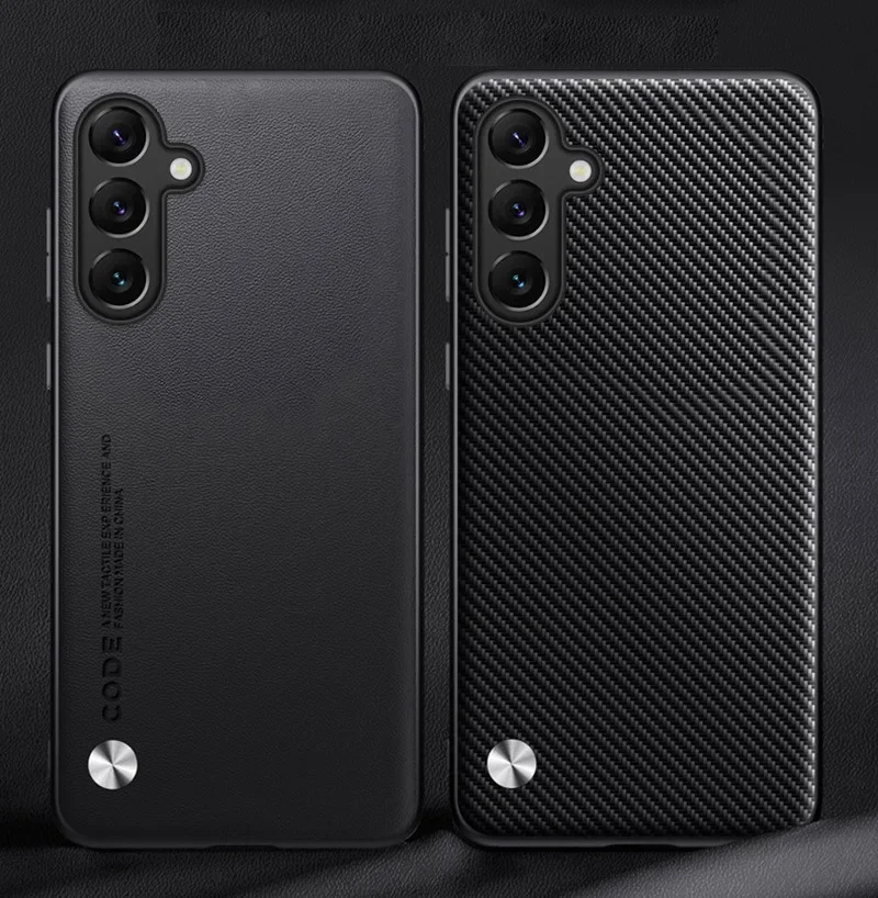 Carbon Fiber PU Leather Anti-Shock Case with Matting Hard Skin Texture for Samsung Galaxy Smartphones