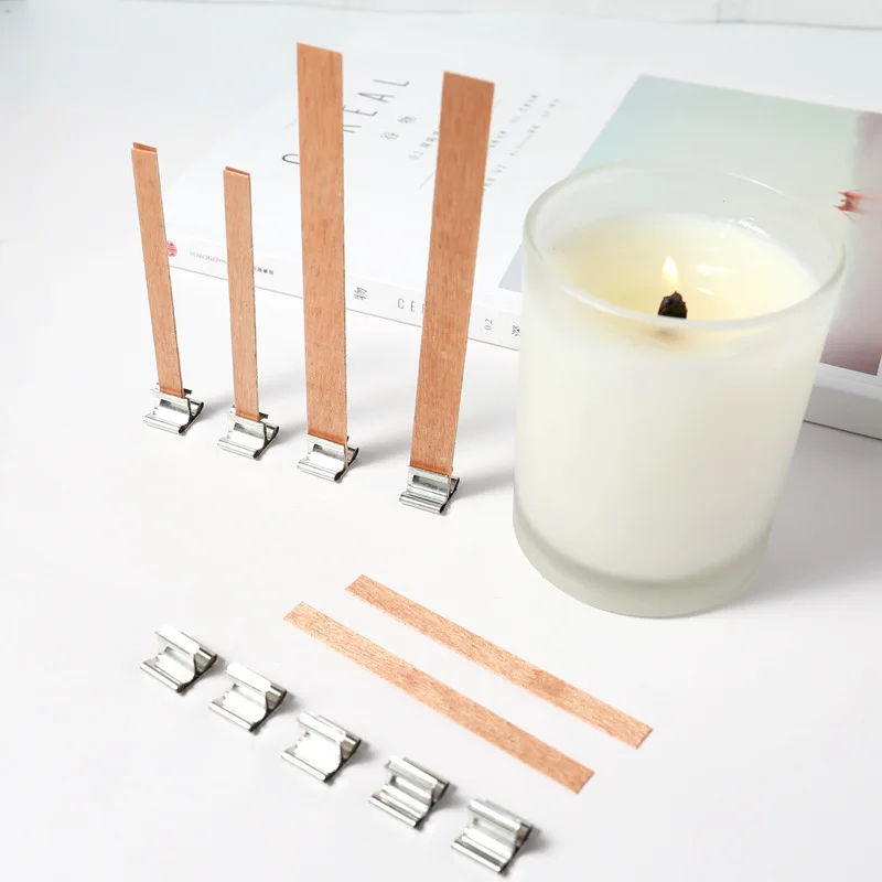 100Pcs 513Cm Wooden Candles Wick with Sustainer Tab Candle Wick Core