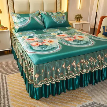 2/3 Pcs Bedding Set Home Classic Lace Bed Spreads Machine Washable Bed Sheets Pillowcases with Elastic Band for Queen King Size - Image 4