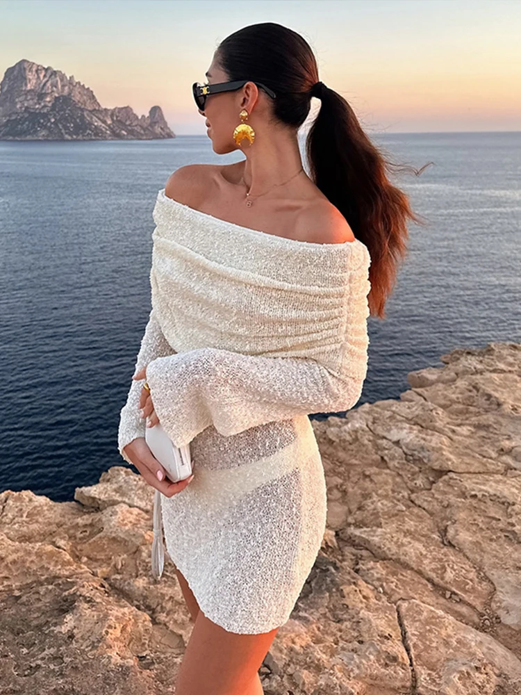 fitted lace wedding dress Long Sleeves Off-the-Shoulder Wedding Dress Mermaid Overskirt – 27dress main image 0