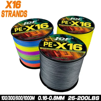 JOF Pe 편조 낚싯줄, 바다 낚시용, 위브 저항 초강력 낚시 태클, 0.16-0.8mm, 16 가닥, 100-1000m, 25-200LBS