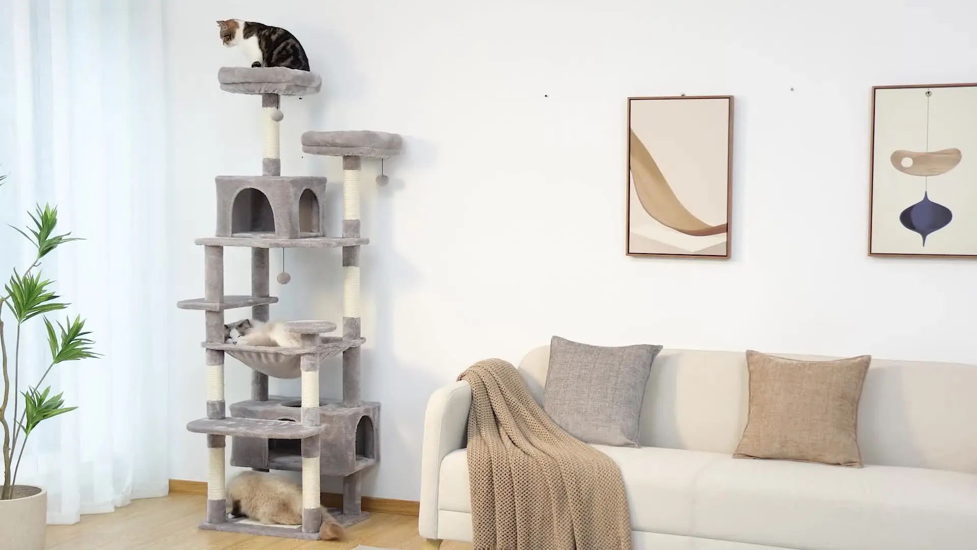 PawVibeTrend 52in Cat Tree Tower For Large Indoor Cats - Large Multi-Level House