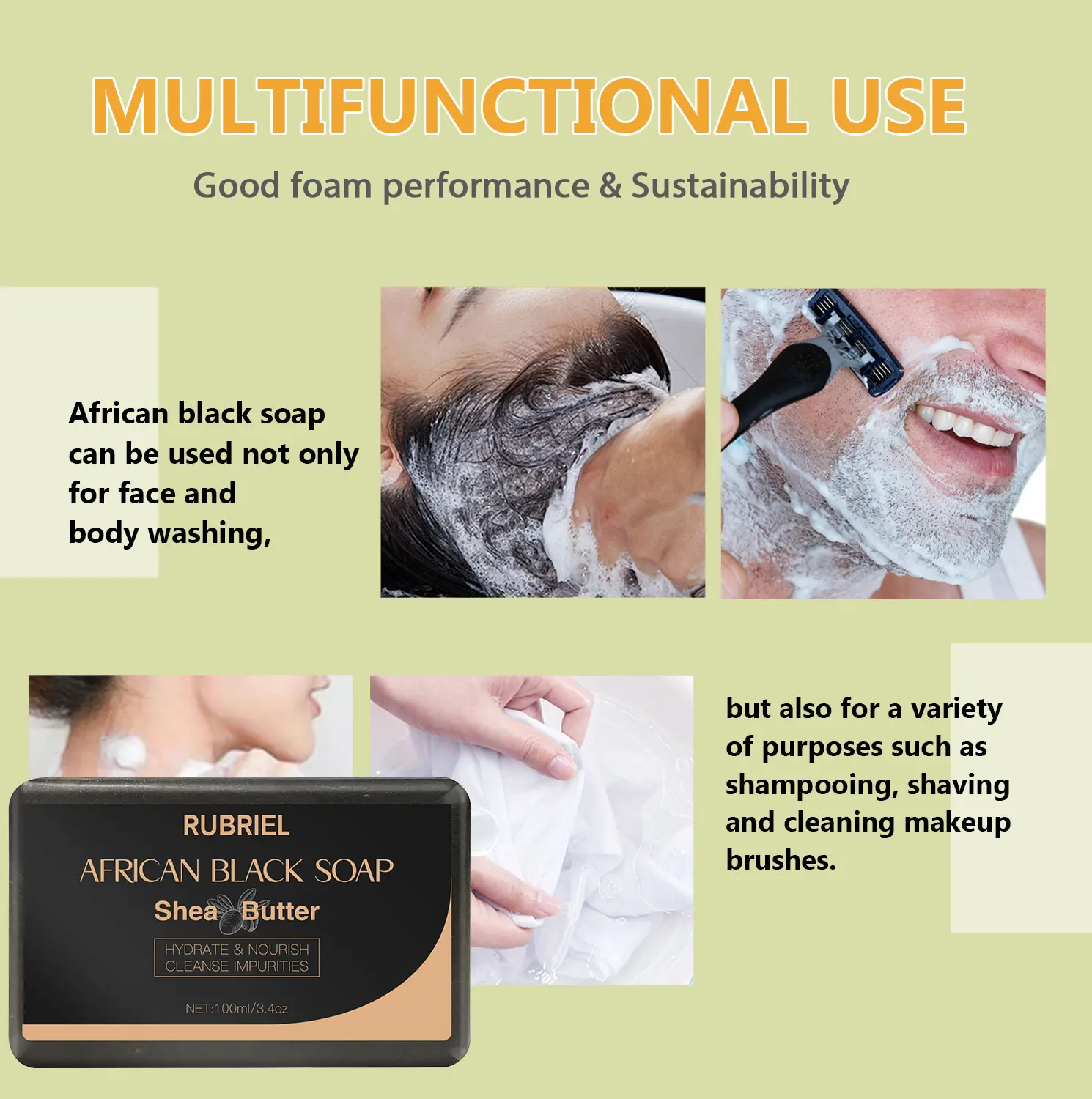 100g African Black Soap with Shea Butter Exfoliating Deep Cleansing Body Moisturizing Care Hand Made Soaps Skin Care Products 3