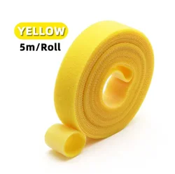 Colorful Adhesive Back - to - Back Hook & Loop Strap Roll - Versatile Cable Management and Organization Solution (5m Roll) - Width 15mm x 5rolls (Yellow)