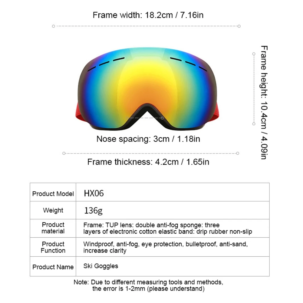 Skiing Goggles Coca Myopia Glasses Very Fashionable Adult Ski Eyewear HX06 Double Large Spherical Glasses Layer Anti-fog 5