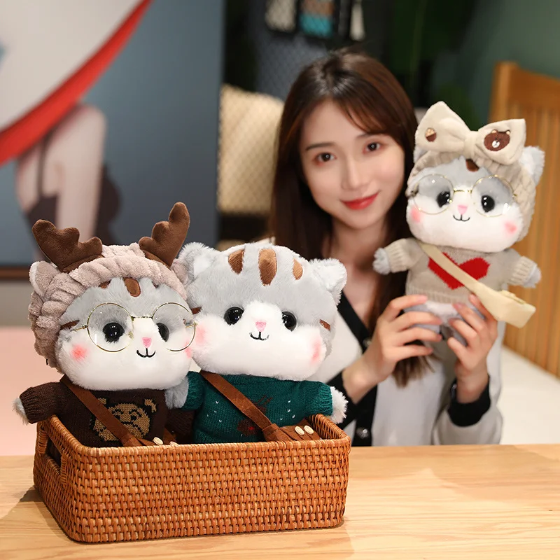 30cm Cute Cat Plush Toy Kawaii Stuffed Animals Kittey Wearing Sweater Hat Bag Glasses Plushies Doll Anime Soft Kids Babys Toys vr glasses mobile phone virtual reality g04 wearing game smart 3d digital glasses b01 bluetooth handle