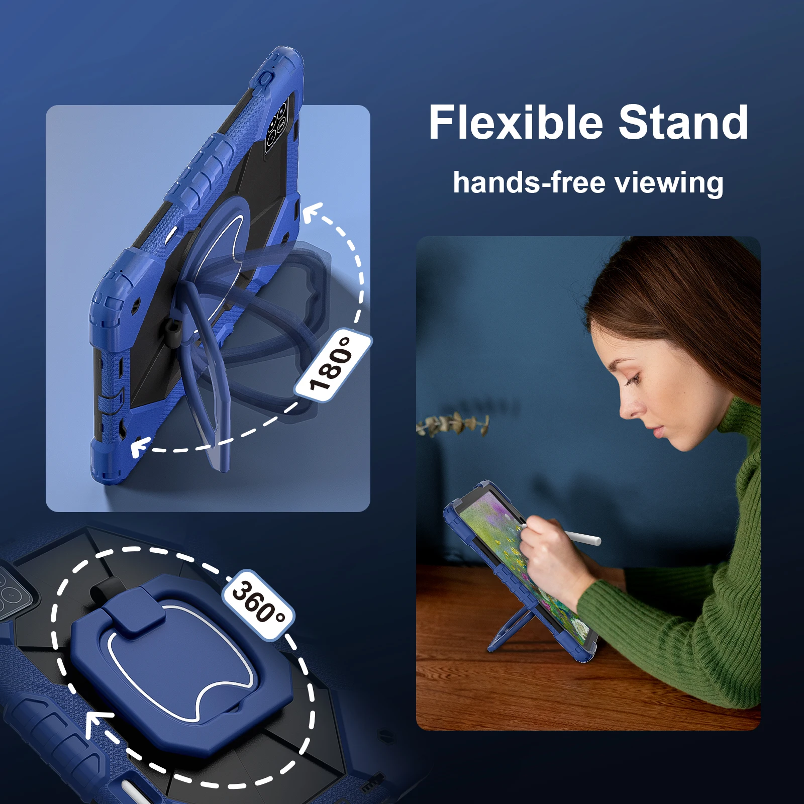 360° Rotatable Tablet Stand Case with Handle and Hard Cover