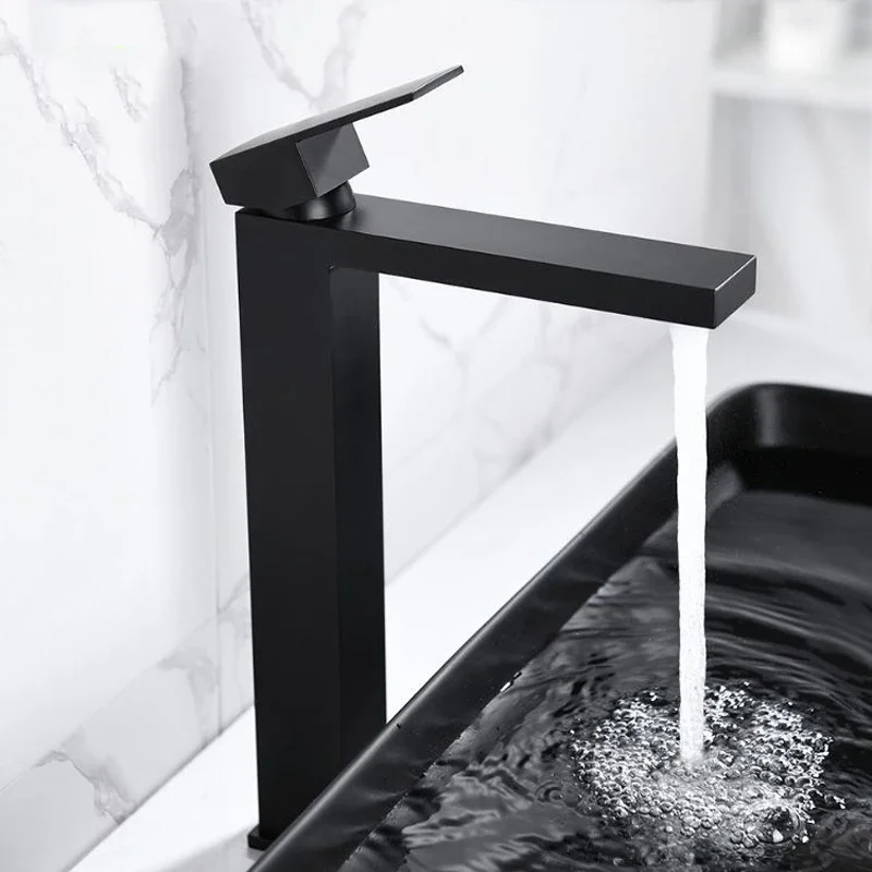 

Tall Modern Bathroom Sink Faucet Single Handle Deck Mounted Wash Basin Water Tap Black Hot And Cold Mixer Torneira Pia