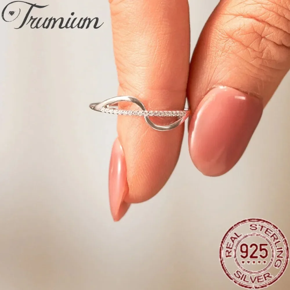 Trumium 리얼 S 더블 물결 웨이브 심플 반지, 여성용 패션 인덱스 쌓을 수 있는 손가락 반지
