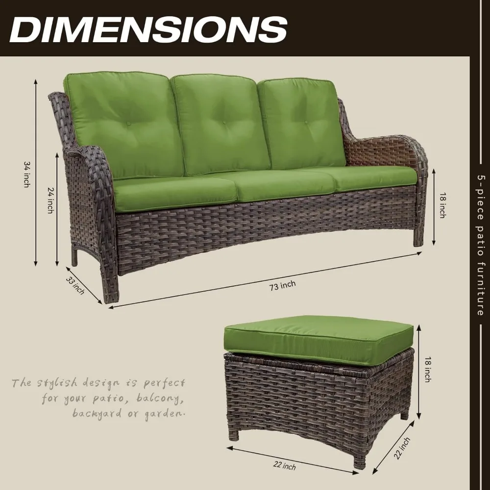 Patio Furniture Set 3-Piece Wicker Outdoor Furniture Conversational Sets with 3-Seat Sofa,2 Rattan Wicker Sectional Sofa Set 3