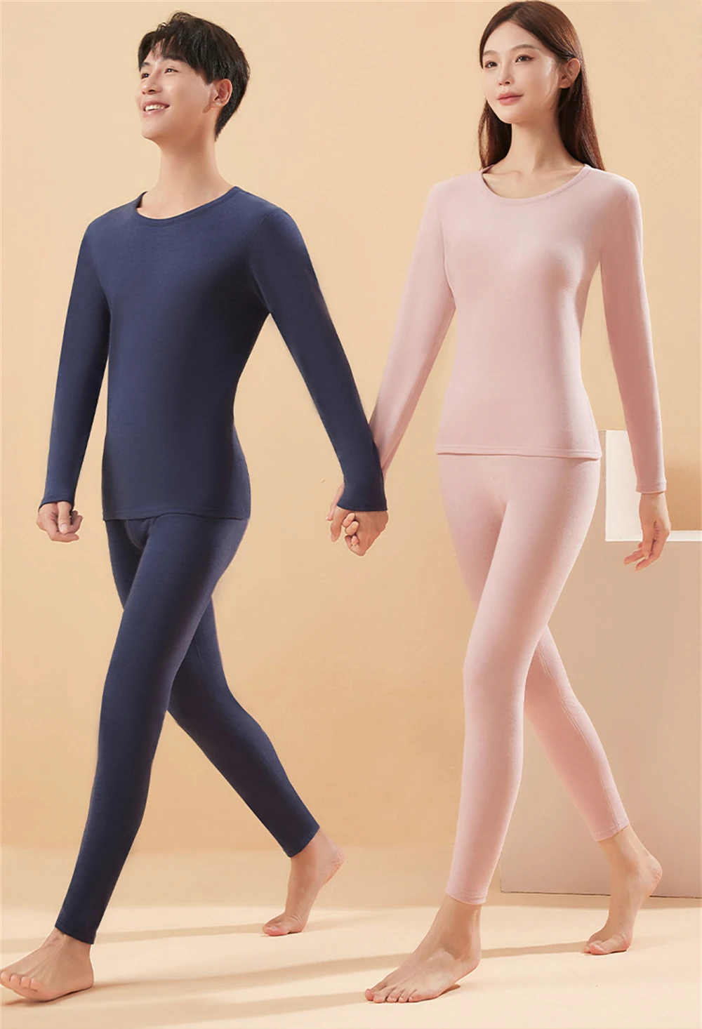 Autumn Winter Thermal Underwear Couple Bottoming Lingerie Set Men Women Warmth Slim O-neck Long-sleeved Trousers Two-Piece Suit