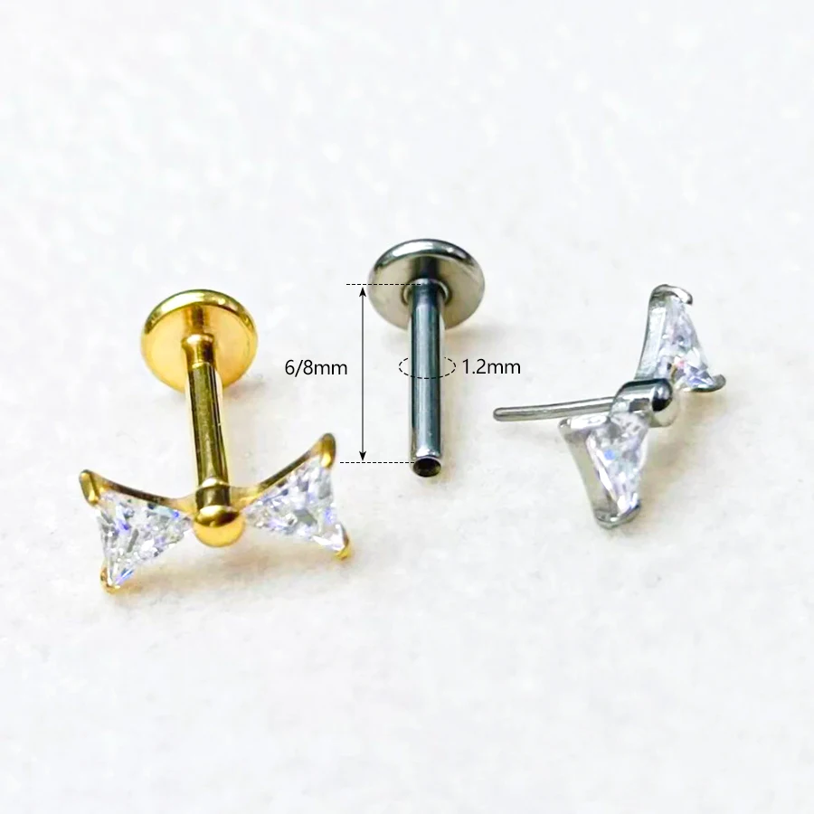 1pc f136 Titan faden lose Bogen Blume Labret Nieten Piercing Schmuck 16g Push Pin Knorpel Helix Tragus Ohrringe für Frauen Lippe – Detail 2