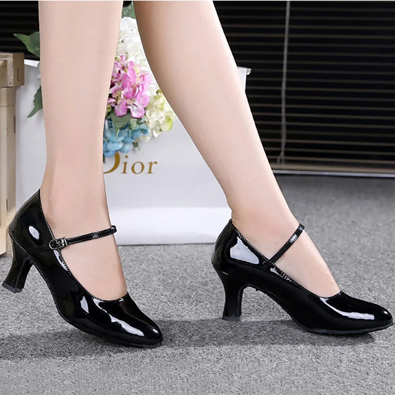 

USHINE PU Heel 7cm Black Salsa Tango Latin Modern Dance Shoes Woman Zapatos De Baile Latino Mujer