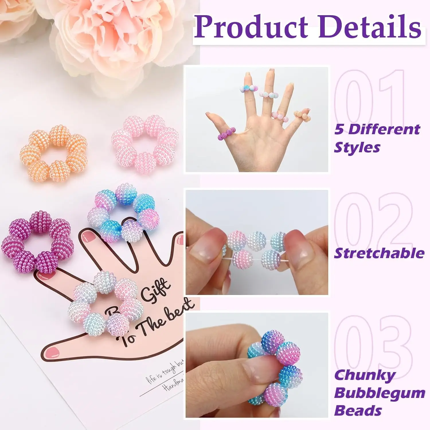 Sensory Spiky Bead Fidget Rings-Adjustable Relax Anxiety Calming Fidget with Spiky Beads for finger Massager 5pcs/set