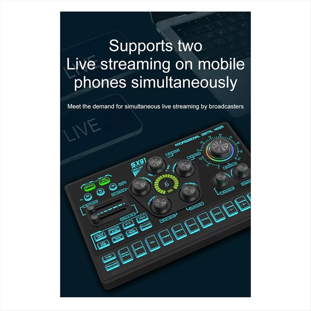 T80C SX91 라이브 사운드 카드 USB 사운드 믹서 전문 오디오 믹싱 콘솔 앰프 (라이브 노래, PC, 노트북, 휴대폰용)
