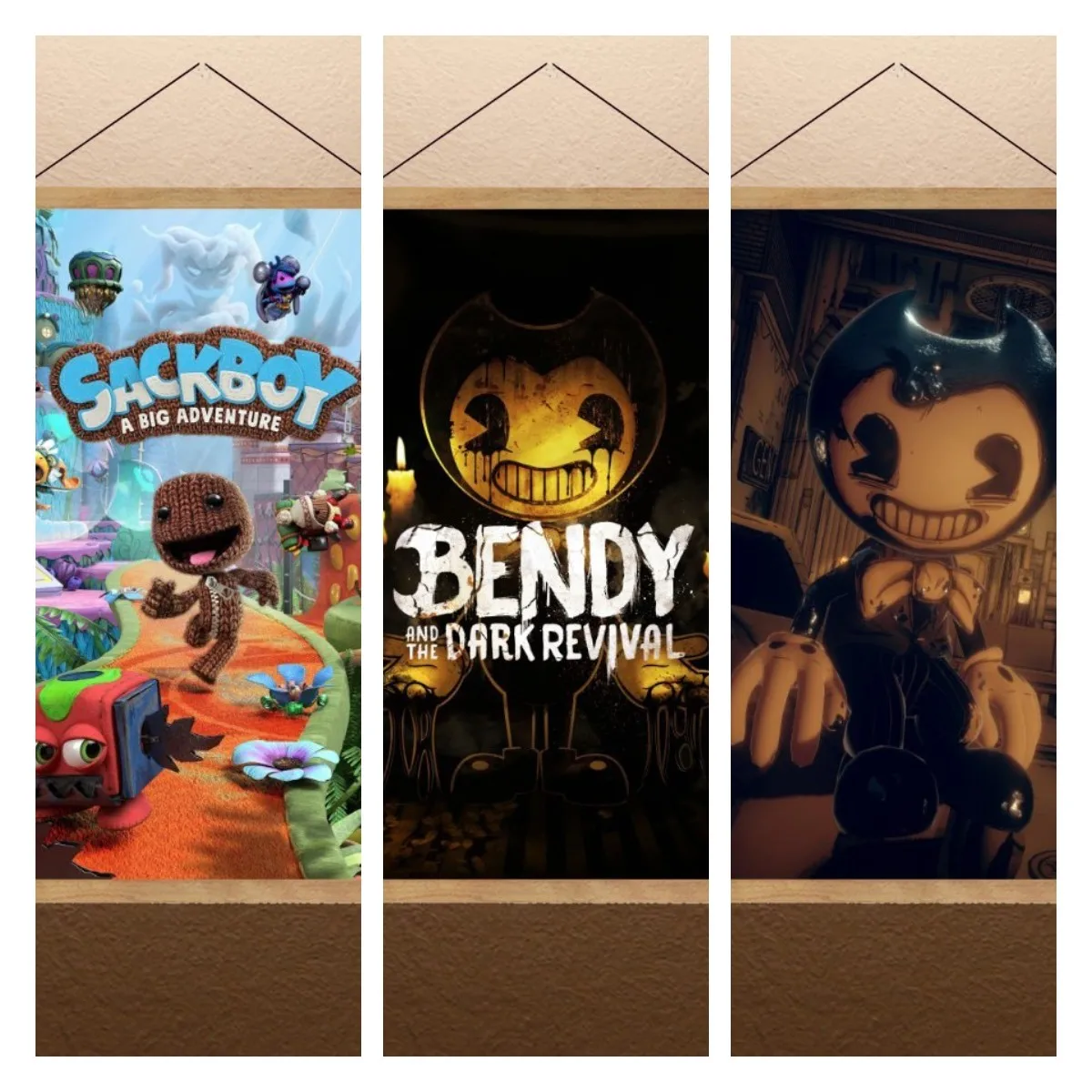 Sackboy Poster Bendy And The Dark Revival Game Poster Cartoon Anime Poster Live Room Wall Decor Magnet Hanging Scroll Painting