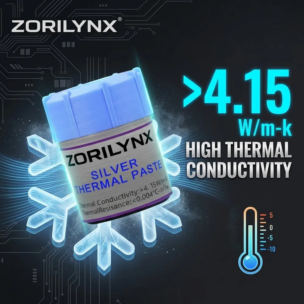 실버 열전도 페이스트 고전도성 그리스 CPU GPU 노트북 쿨러 방열판 냉각 컴파운드 15g 용량 4.15W/m-k ZORILYNX
