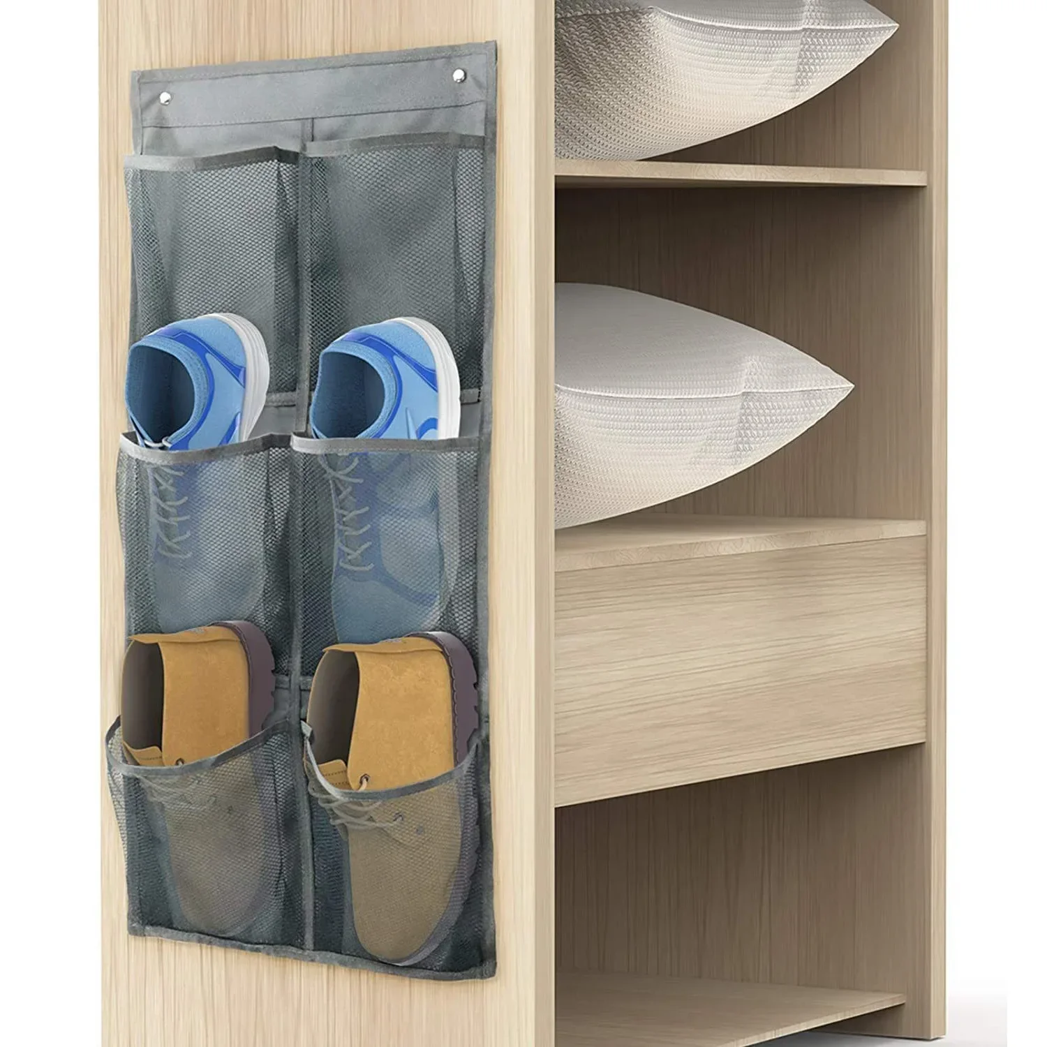 6 Grids Wall-mounted Sundries Organiser non-woven Fabric Closet Storage Mesh Bag Pocket Clear Hanging Over The Door Cloth Box 2