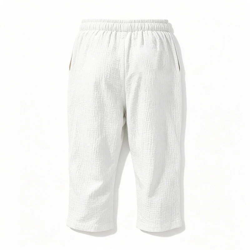 Summer Men Linen Capri Pants Drawstring Waist Loose Solid Color Casual Trousers For Daily Beach Vacation Outdoor Travel Wear 4