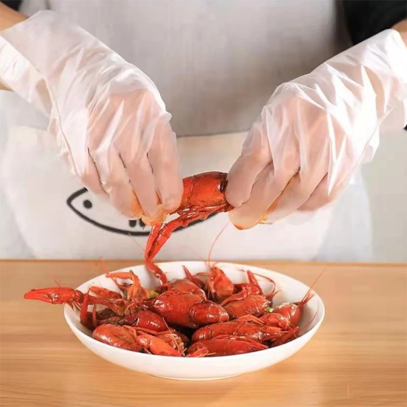 100PCS Disposable Gloves Non-Slip Transparent Cleaning Gloves Disposable Thick TPE Pizza Home Kitchen Tableware