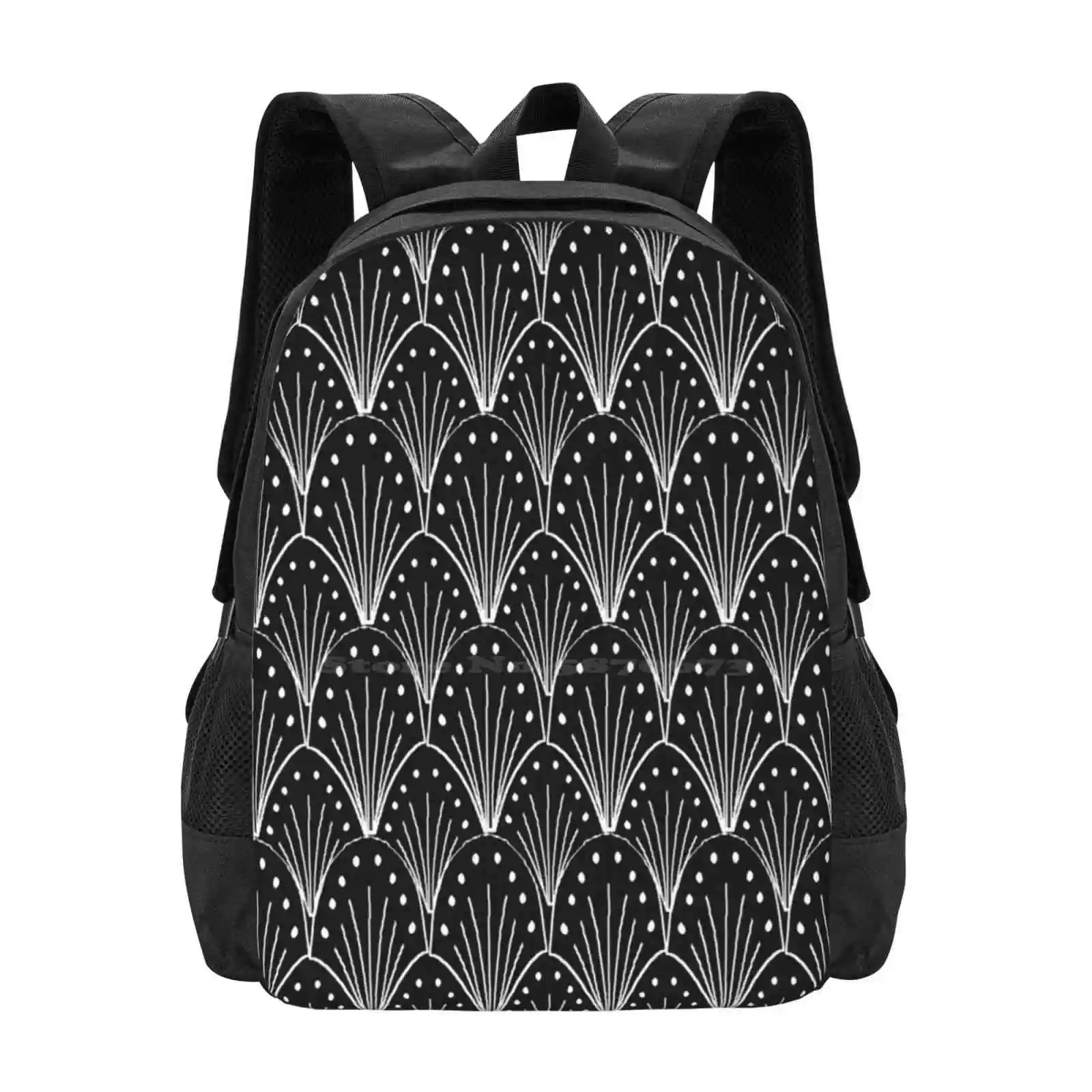 

Linocut 20S Art Deco Pattern Minimal Black And White Printmaking Art Fashion Pattern Design Travel Laptop School Backpack Bag