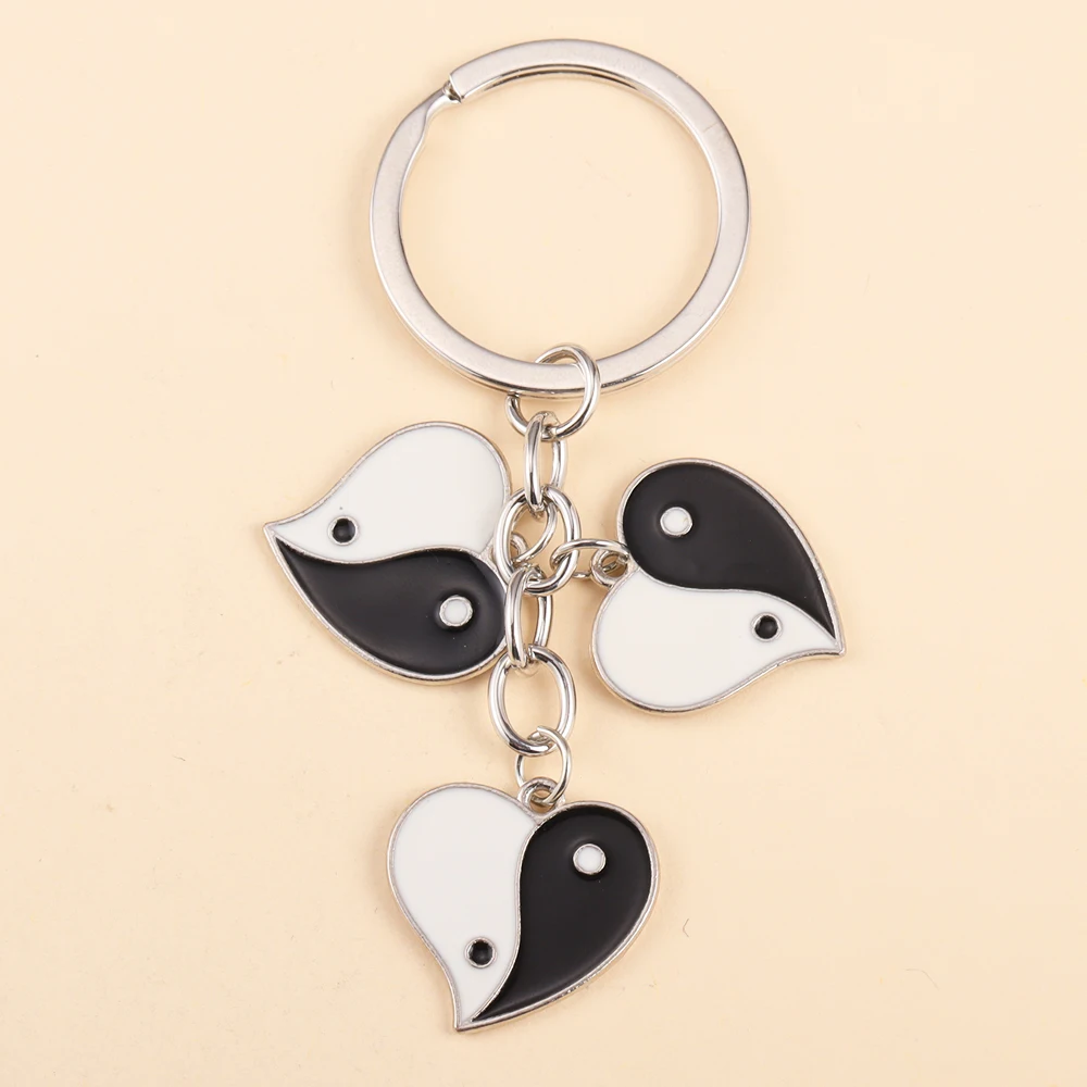 

New Trendy Fashion Yin Yan Tai Chi Heart Round Pendant Keyrings For Women Men Couple Handbags Car Key Hanging Jewelry Decor Gift