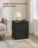 Прикроватная тумбочка VASAGLE с розетками, набор из 2 шт., приставной столик, 2 ящика, 2 розетки переменного тока, 1 порт USB-A — изображение 6