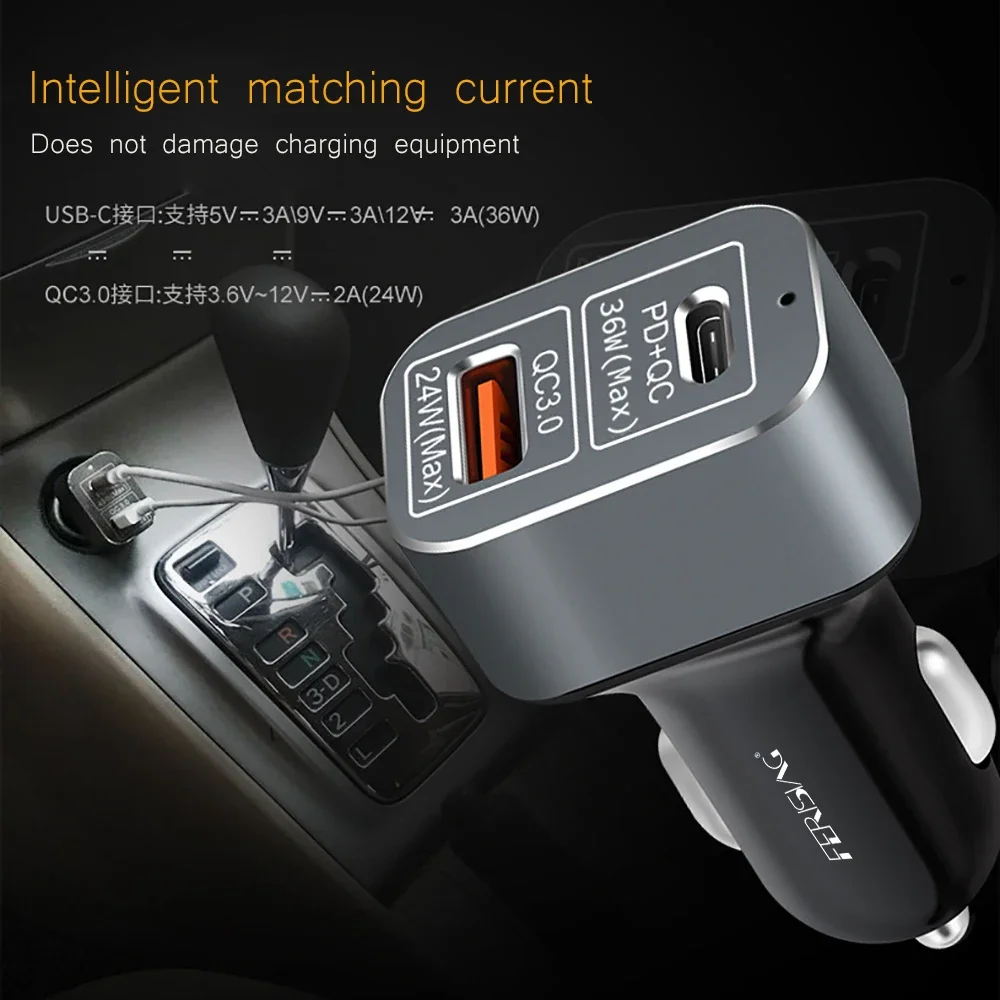 FERISING 60W araç şarj cihazı hızlı şarj QC 4.0 3.0 USB C şarj cihazı PD tip C hızlı şarj 20W iPhone 12 mini Pro max MacBook