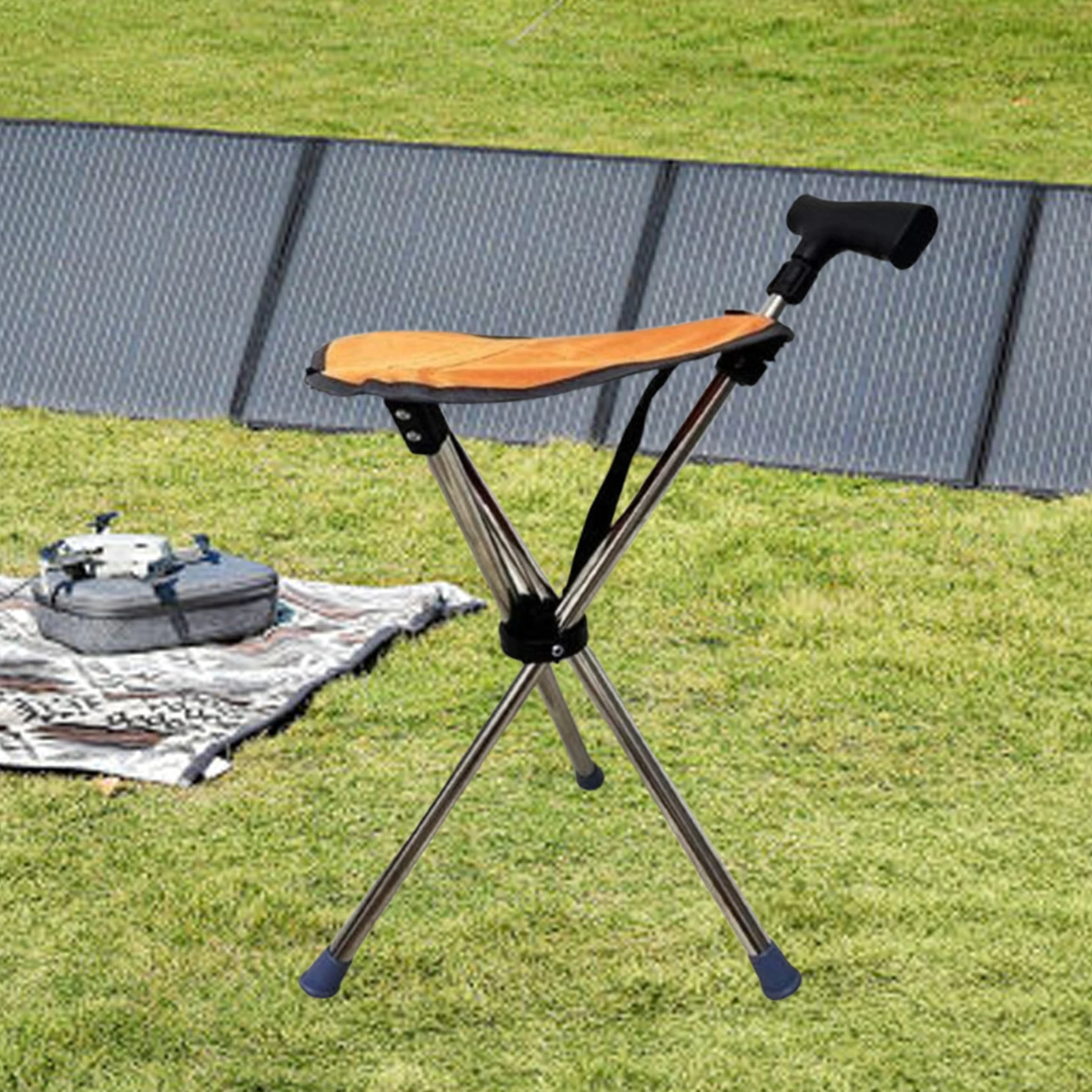 Folding Cane Seat 3 Legs Walking Cane with Triangular Handle Stool High Load Capacity Easy Carry for Elderly Support Stool