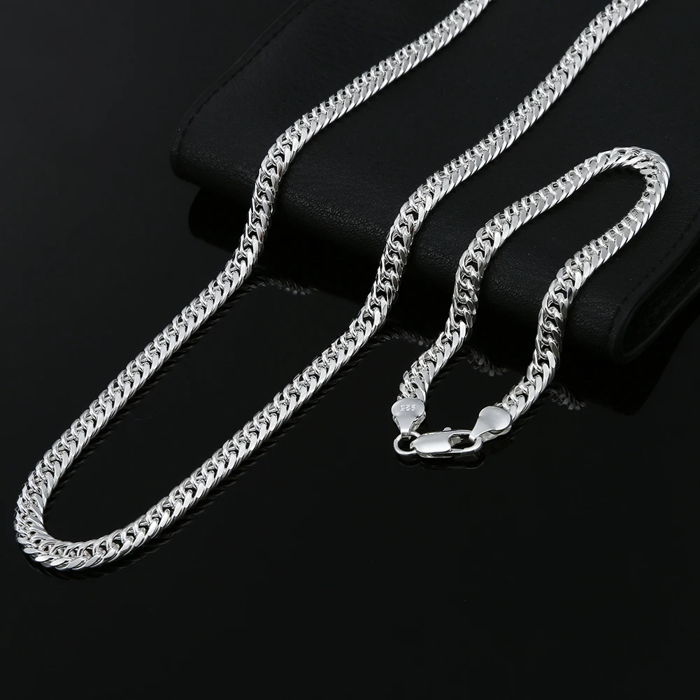 

Fashion original 6MM geometric chain man 925 Sterling Silver bracelets neckalces for women luxury Party wedding jewelry sets
