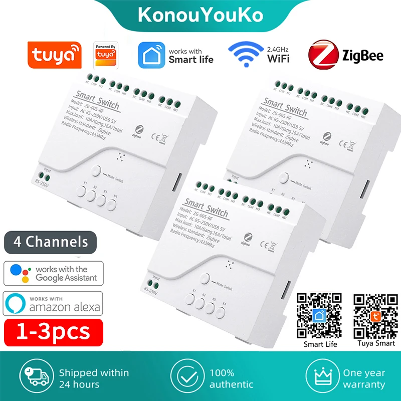 TuyaZigbeeSmartLightSwitchModule4CHRemoteSwitchControllerAC