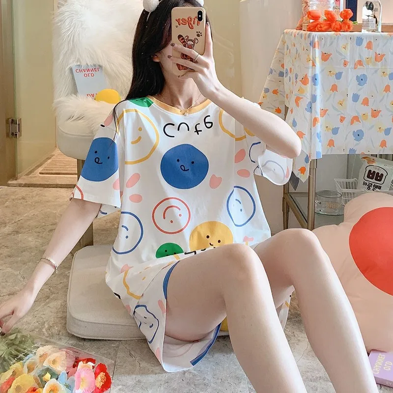 Summer Women Girl Fashion Short Pajamas Suits Student Cute Silk Sleepwear Sets