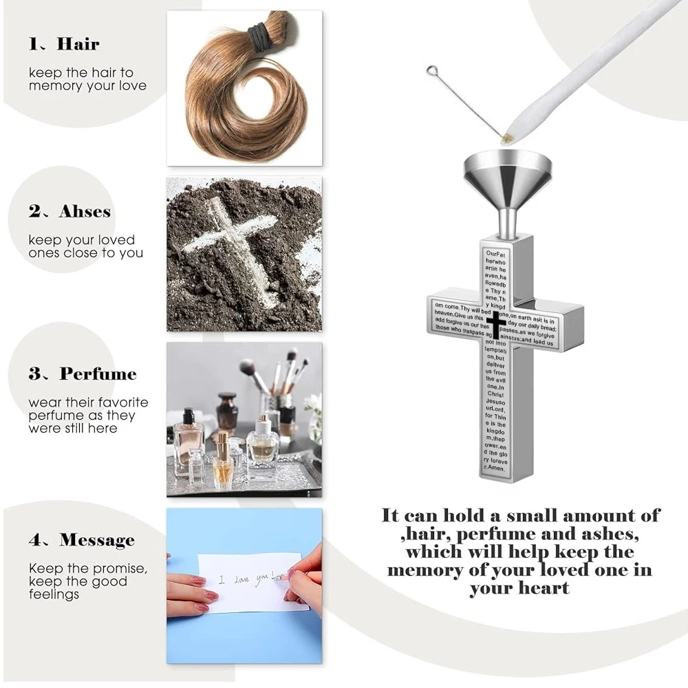 Urn Necklace for Ashe Stainless Steel Cremation Jewelry for Ashes Cross Ashes Necklace Memorial Cross Urn Men Women cremation jewelry