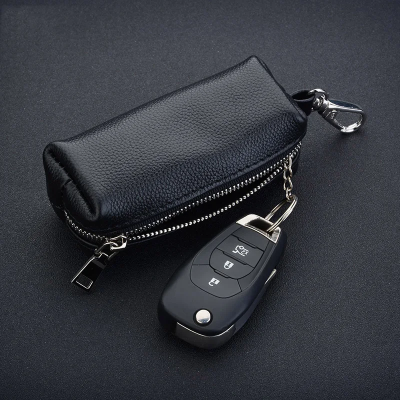 Genuine Leather Key Holder Unisex Car/House Key Organizer Pouch with Long Keychain Cow Split Leather Wallet Case key organizer key case key purse key holder