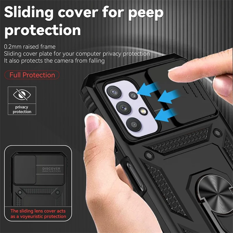 5G Armor Shockproof Case with Slide Lens Cover & Magnetic Car Holder Ring