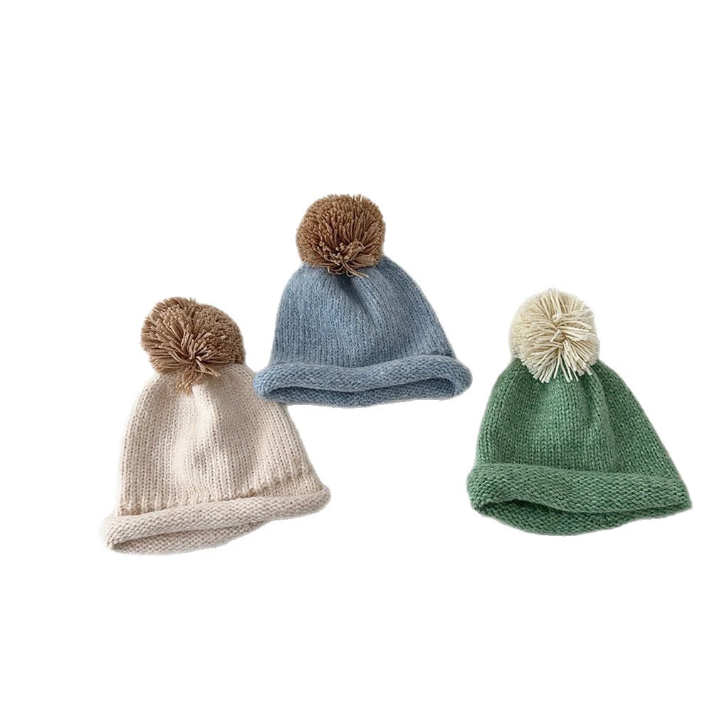 Kids Winter Knitted Hat Warm Colorful Ball Cap