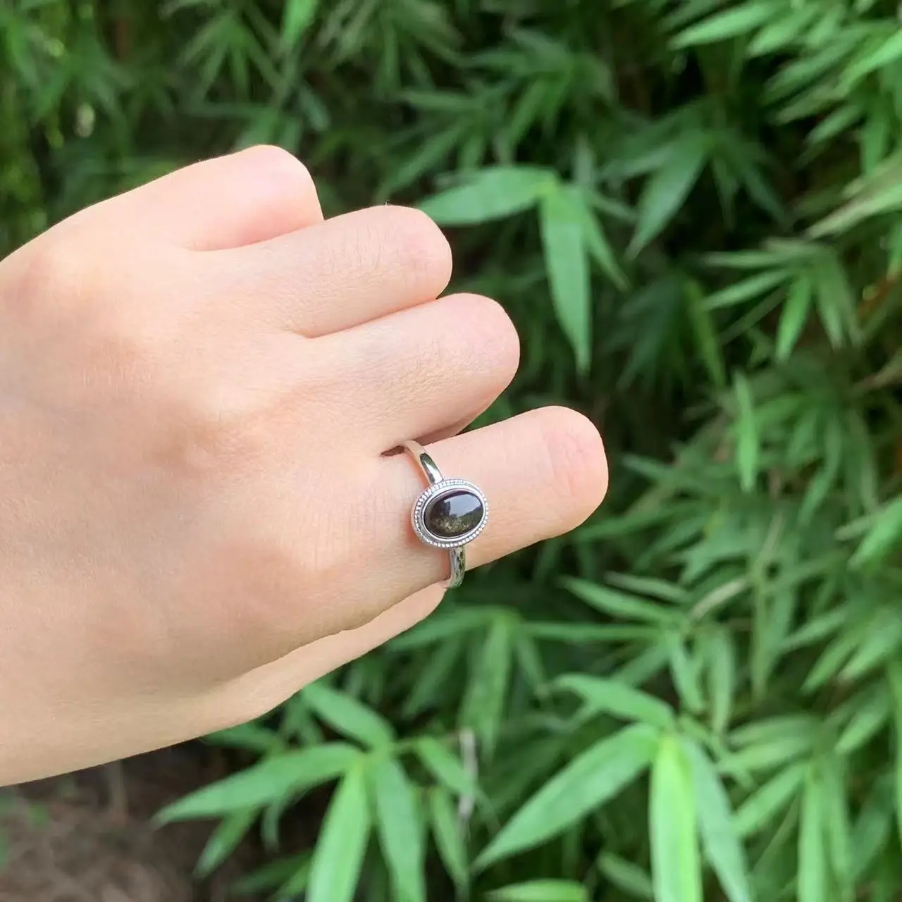 MM Natural Obsidian  Ring Adjustable Female Jewelry for Women Gift Wholesale High Quality Vintage Fine