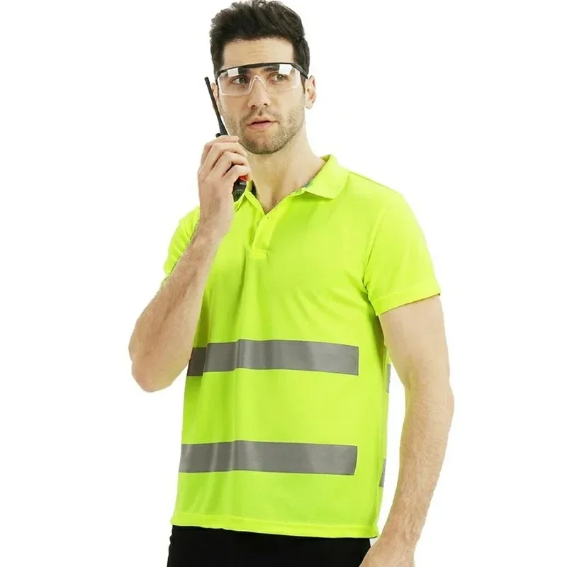 Work Shirt Men Safety Polo Shirt Summer Construction Workwear With Reflective Stripes Quick Dry